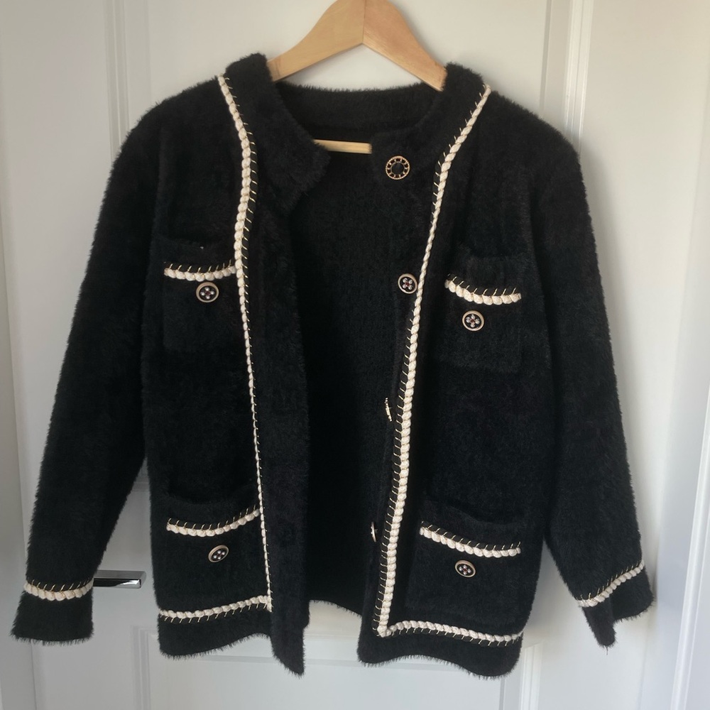 Contrast Trim Textured Old Money inspired jacket size S